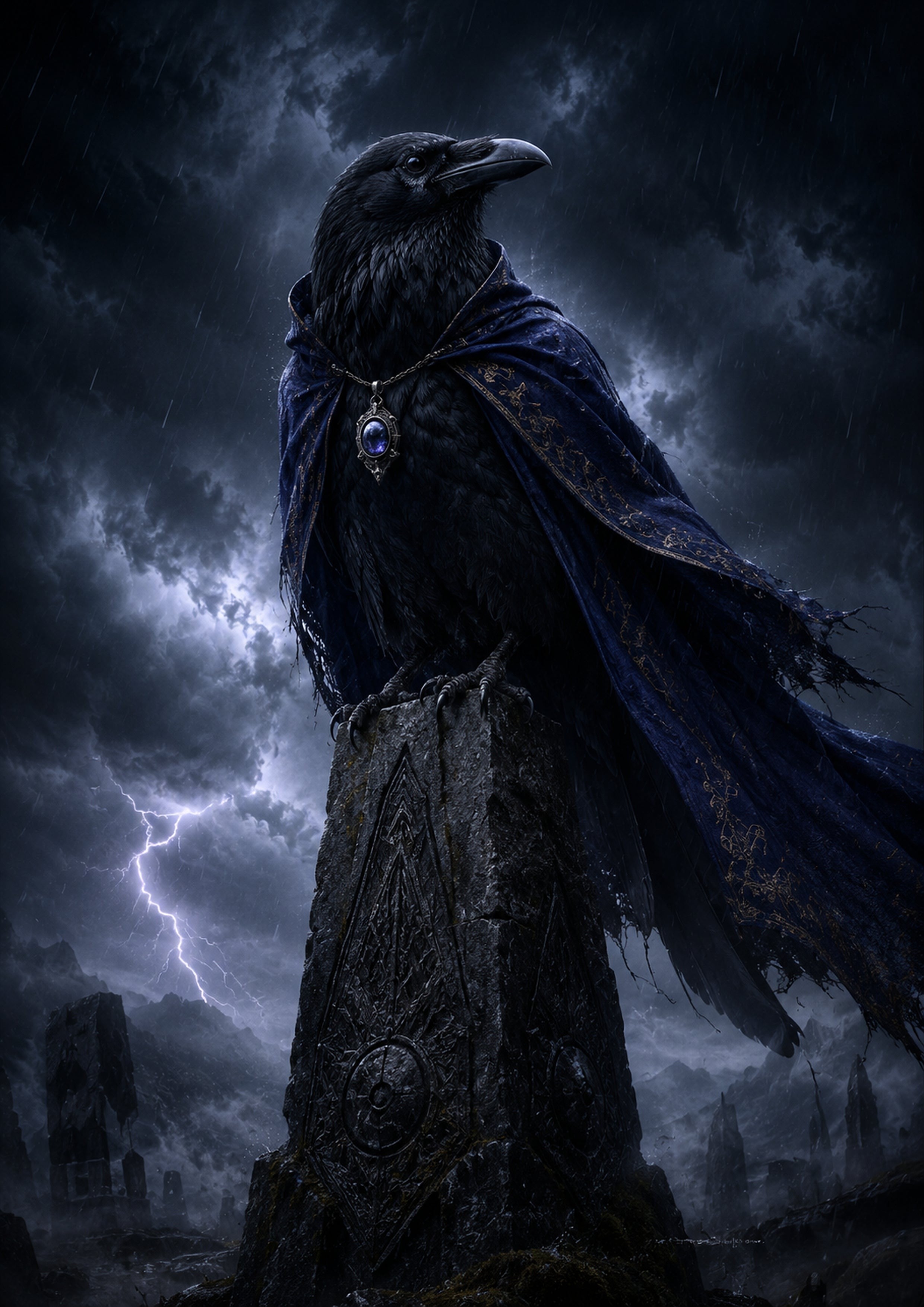Raven Oracle of the Storm Monolith fantasy creature wall print by PosterMe.shop