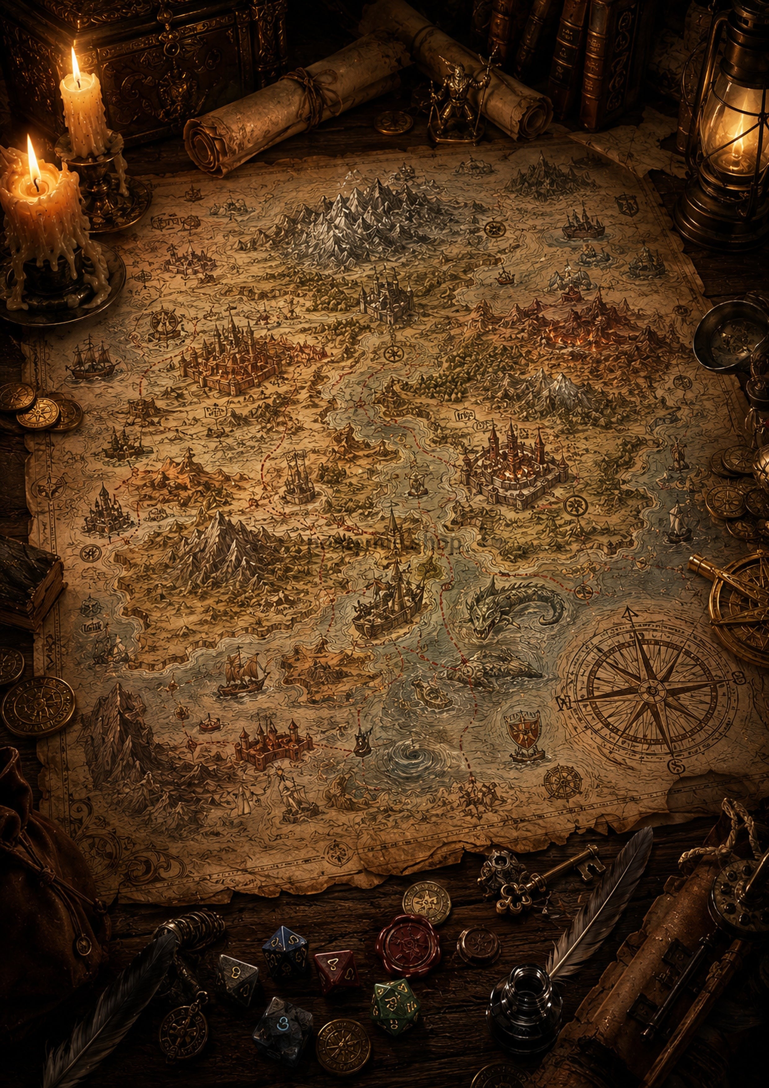 The War Room Map of the Known Realms fantasy map and artefact wall print by PosterMe.shop