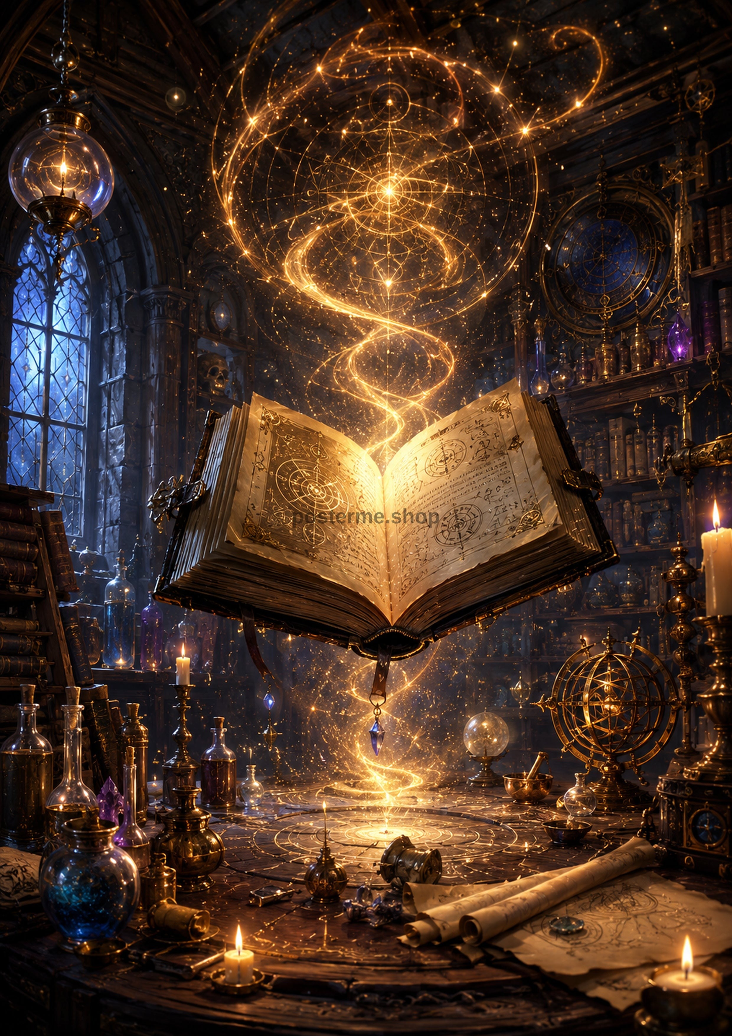 The Wizard's Study of Arcane Secrets fantasy map and artefact wall print by PosterMe.shop