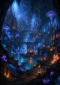Bioluminescent City Beneath the Earth fantasy landscape wall print by PosterMe.shop