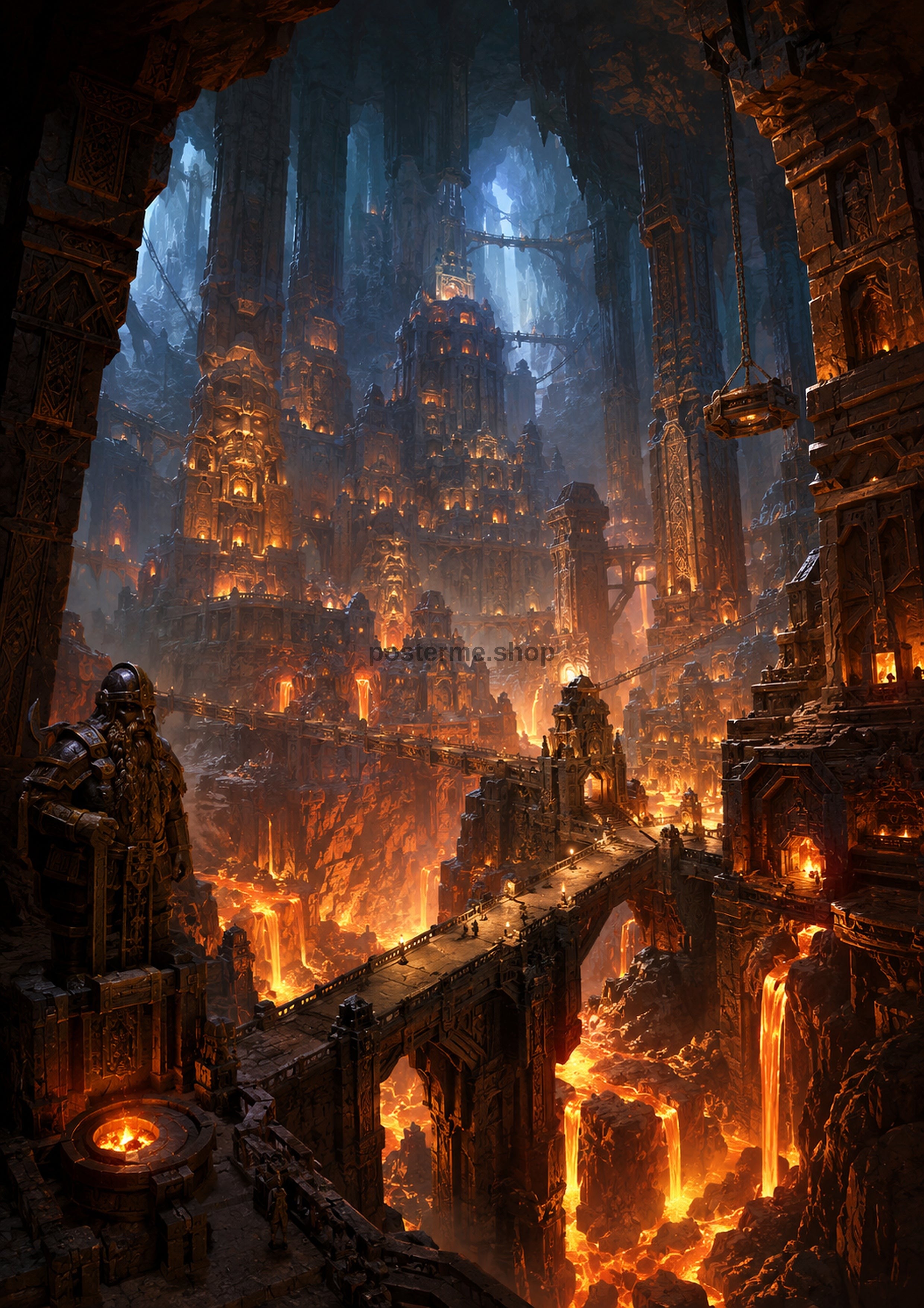 Ancient Dwarven Fortress in a Cavern fantasy landscape wall print by PosterMe.shop