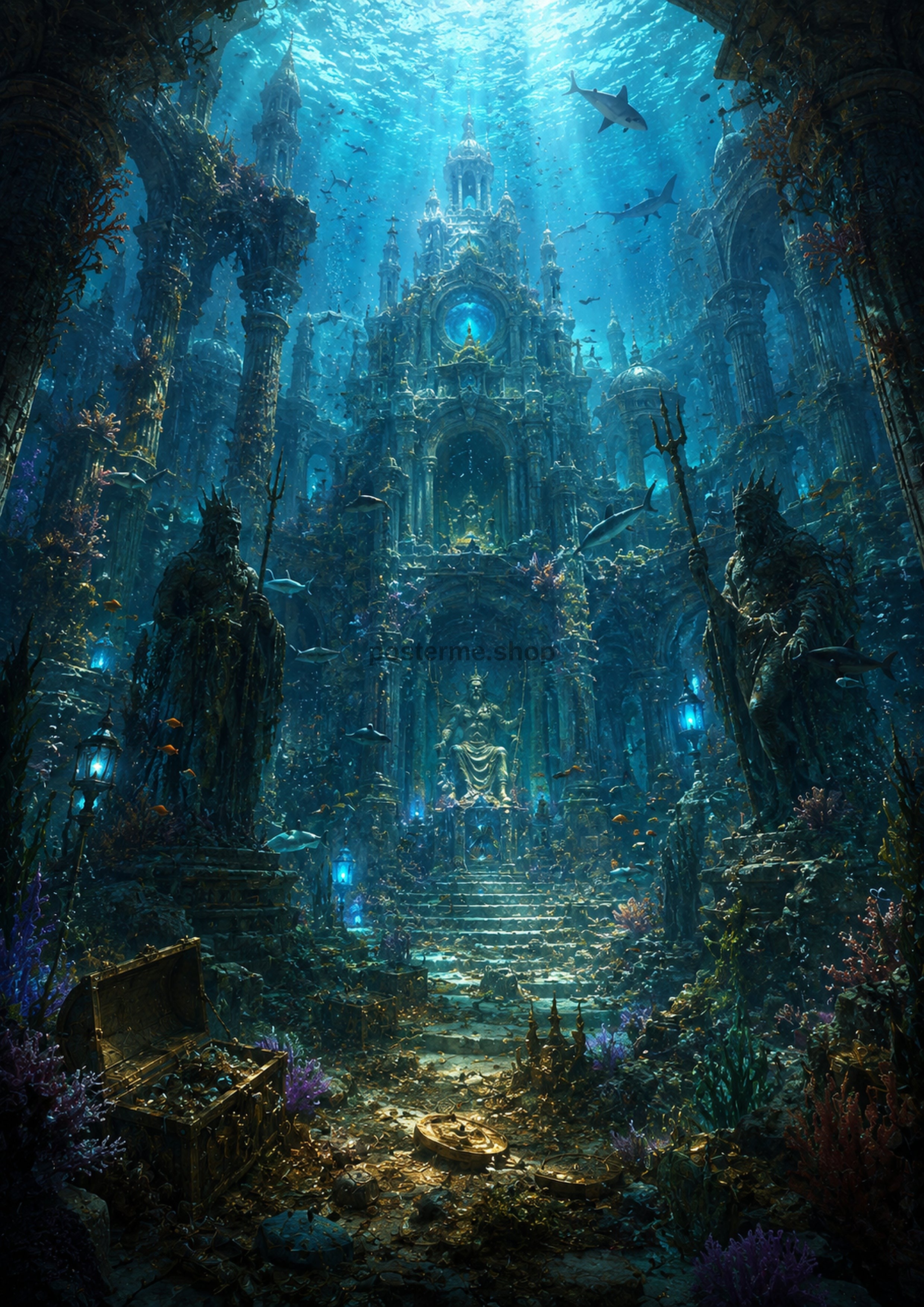 Ancient Sunken Temple Beneath the Waves fantasy landscape wall print by PosterMe.shop