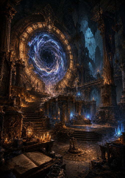 Ancient Temple with Magical Portal fantasy landscape wall print by PosterMe.shop