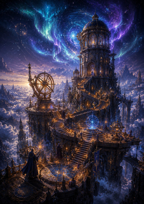 Celestial Observatory Above the Clouds fantasy landscape wall print by PosterMe.shop