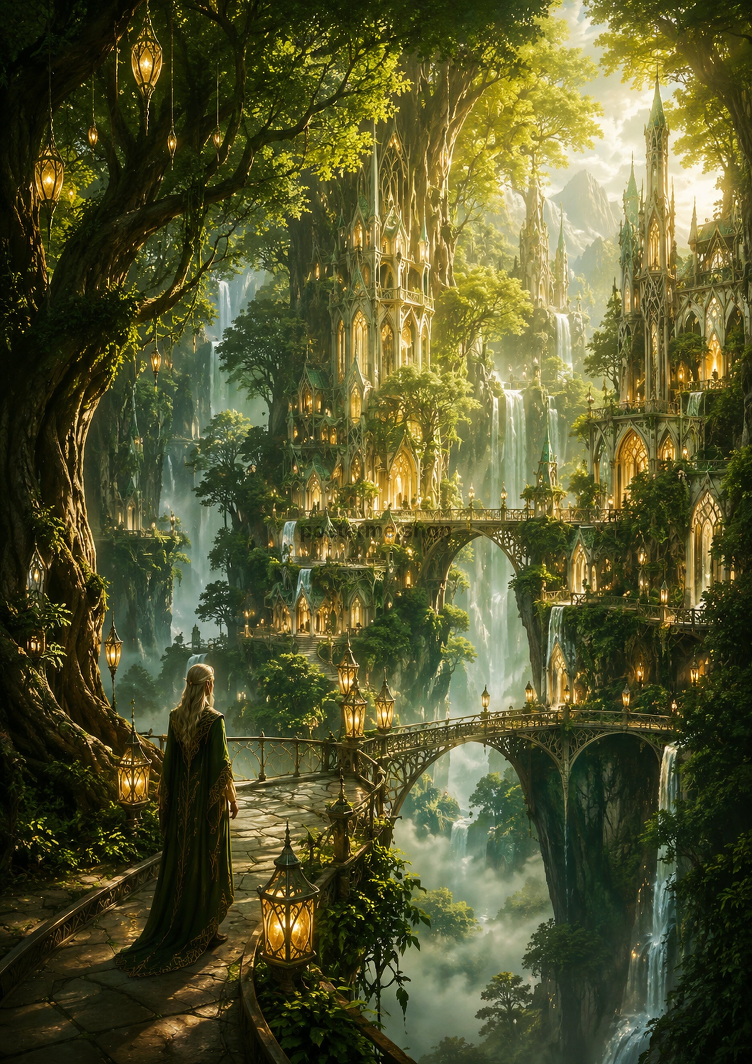 Enchanted Elven City in the Forest fantasy landscape wall print by PosterMe.shop