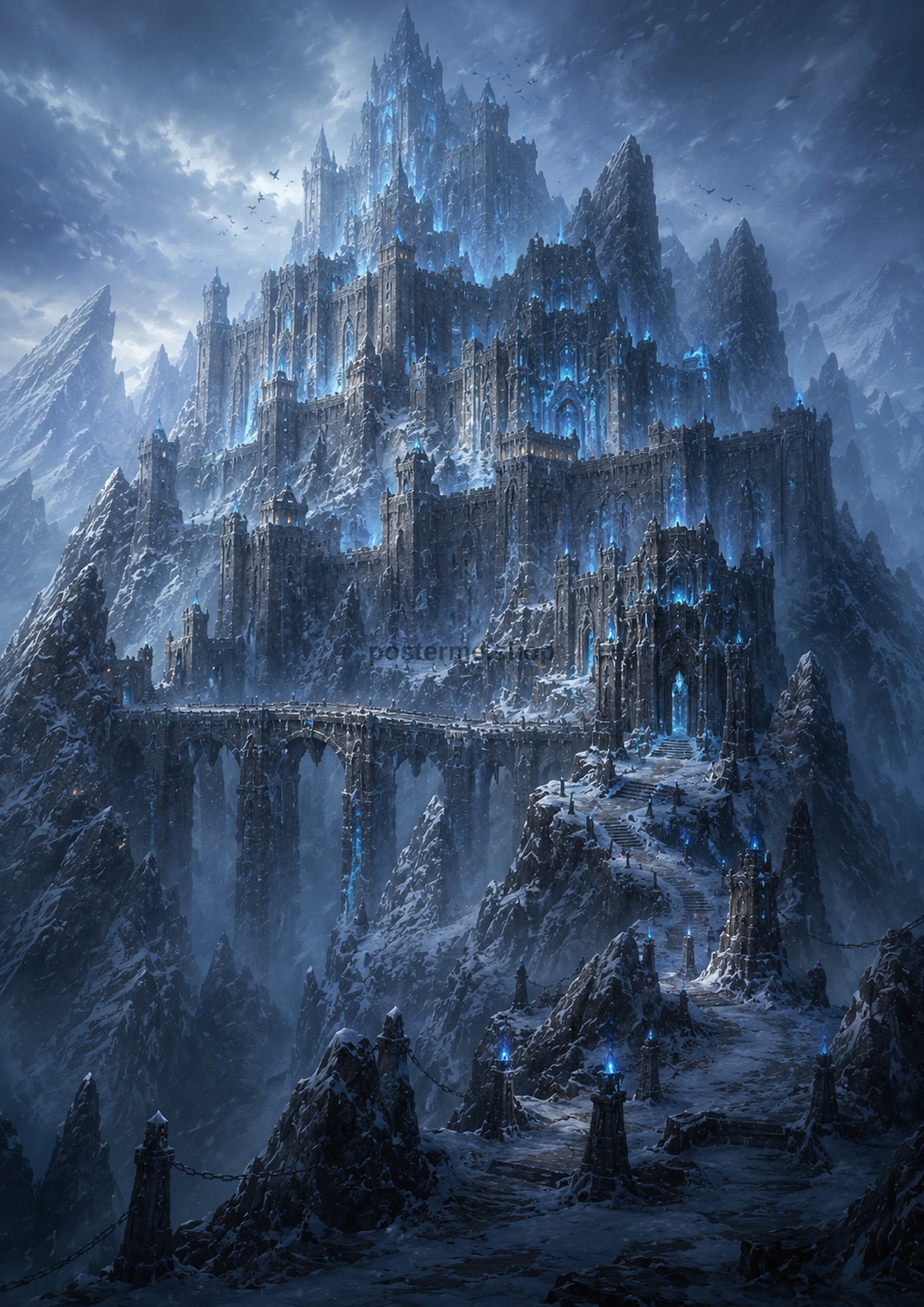 Icy Fortress in a Stormy Landscape fantasy landscape wall print by PosterMe.shop