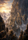 Majestic Temple in Misty Mountains fantasy landscape wall print by PosterMe.shop