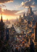 Medieval Cityscape at Golden Hour fantasy landscape wall print by PosterMe.shop