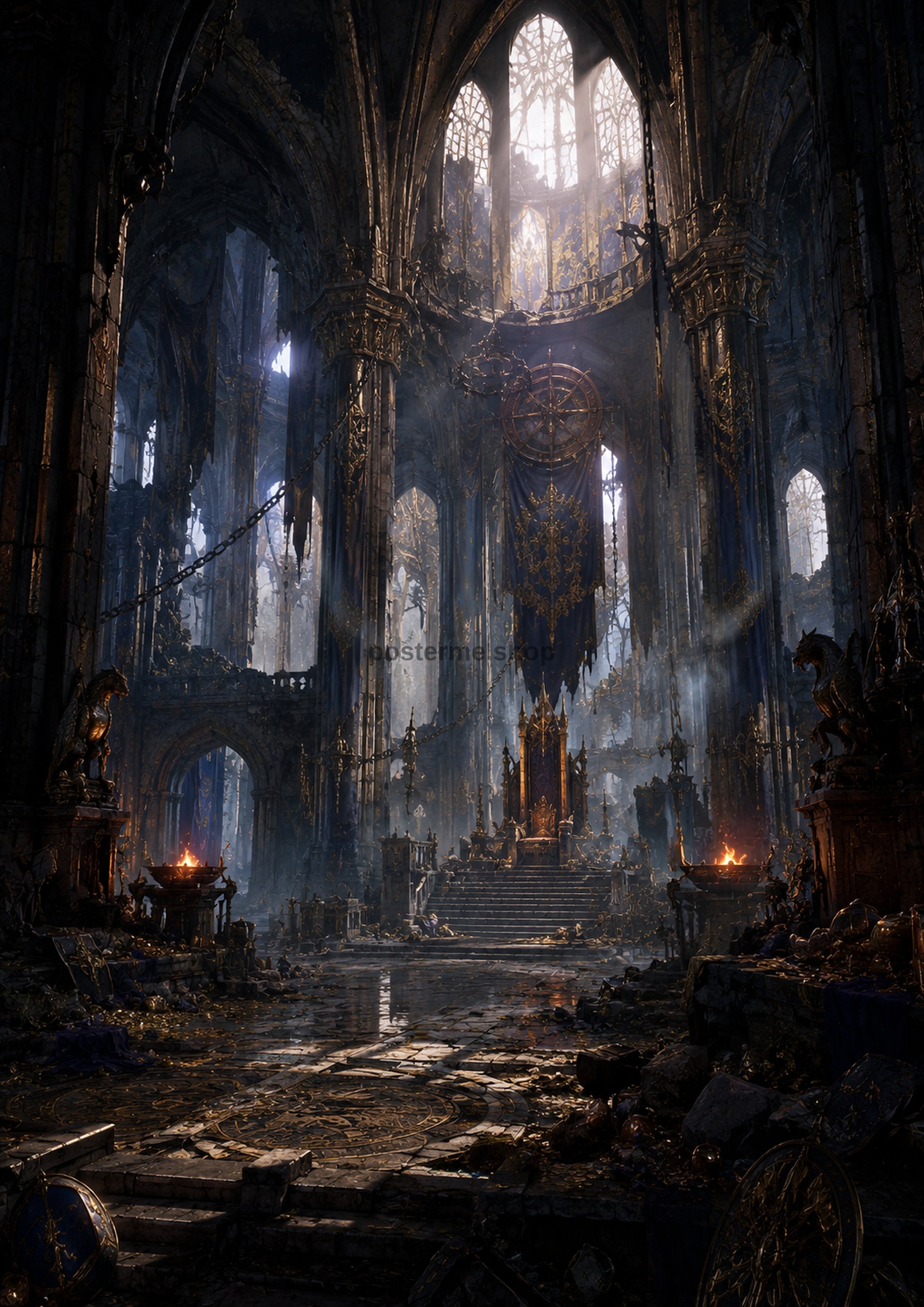 Ruined Throne Hall in Golden Light fantasy landscape wall print by PosterMe.shop