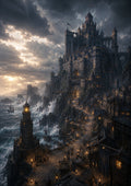 Storm Lashed Fortress by the Sea fantasy landscape wall print by PosterMe.shop