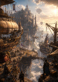 Sunset at the Skyport Harbor fantasy landscape wall print by PosterMe.shop