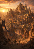 Sunset over a Desert City fantasy landscape wall print by PosterMe.shop