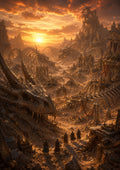 Sunset over the Dragon Graveyard fantasy landscape wall print by PosterMe.shop