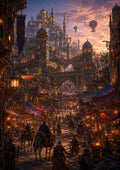 Twilight Bazaar in a Fantasy City fantasy landscape wall print by PosterMe.shop