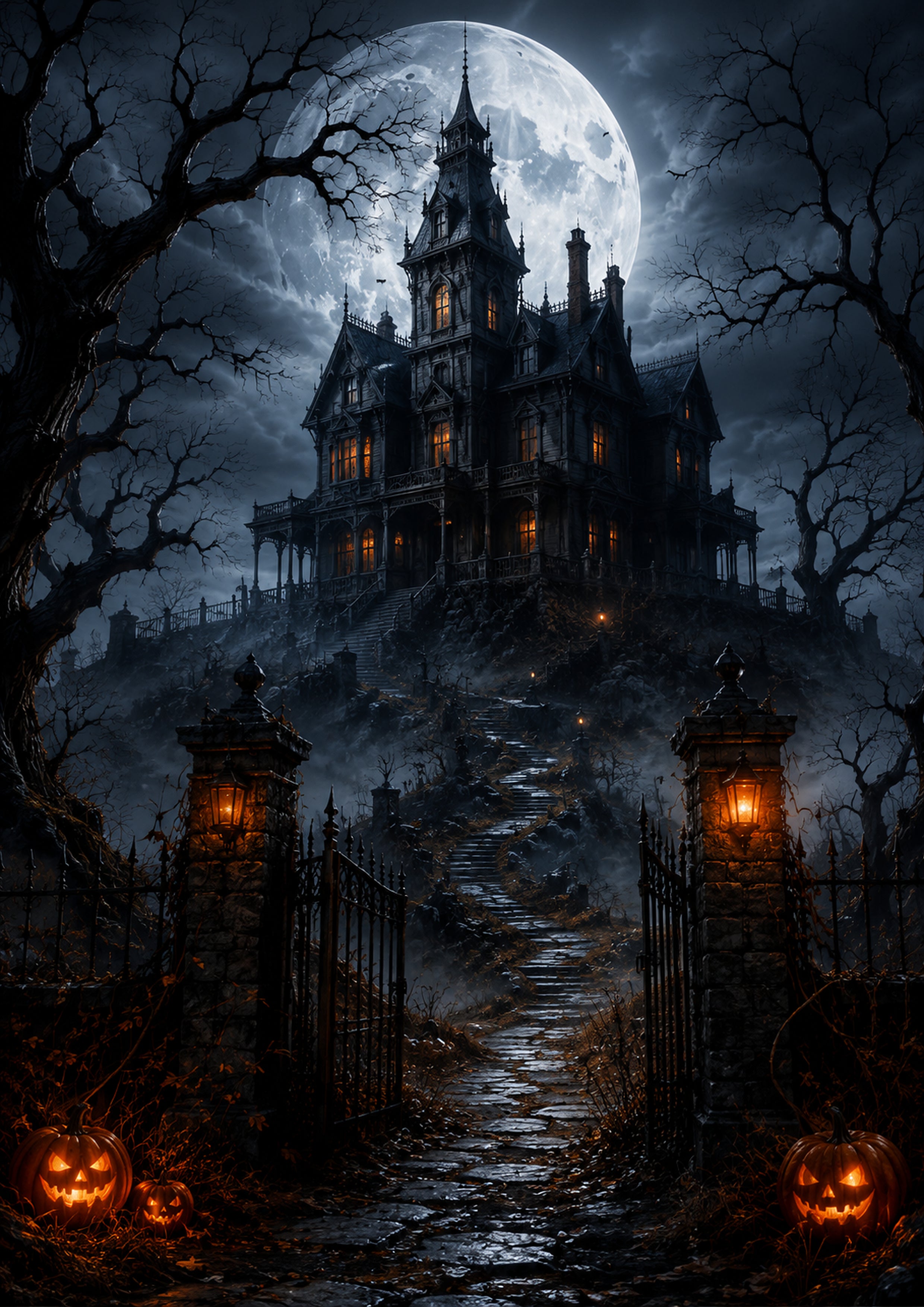 The Moonlit Manor Beyond the Gates Halloween and gothic horror wall print by PosterMe.shop