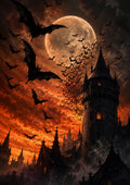 The Castle Beneath the Swarming Moon Halloween and gothic horror wall print by PosterMe.shop