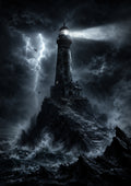 The Lighthouse in the Black Tempest Halloween and gothic horror wall print by PosterMe.shop