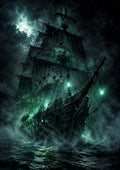 The Phantom Ship in Emerald Fog Halloween and gothic horror wall print by PosterMe.shop