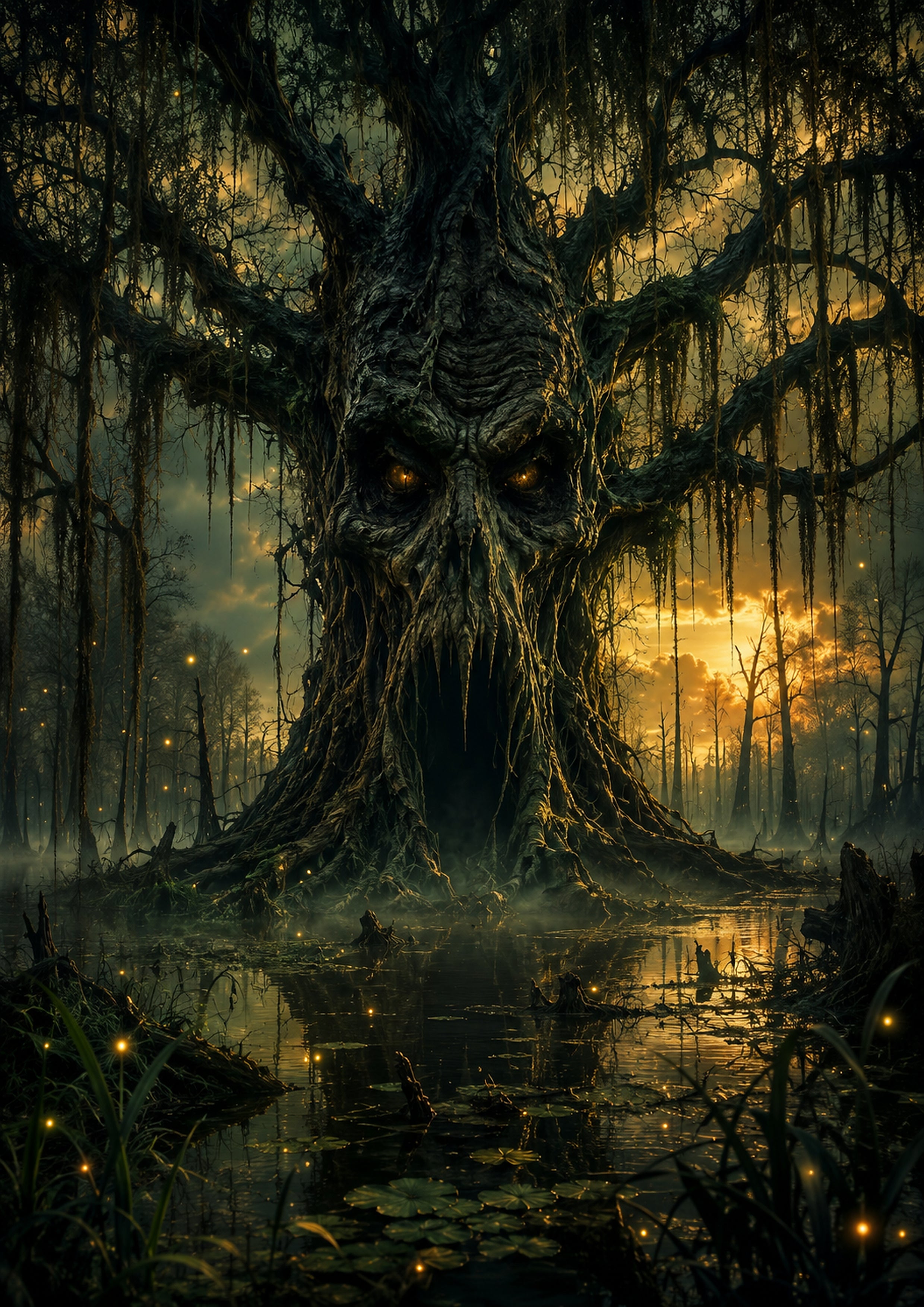 The Hollow Tree of the Swamp Halloween and gothic horror wall print by PosterMe.shop