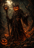The Pumpkin Sorcerer of Emberwood Halloween and gothic horror wall print by PosterMe.shop
