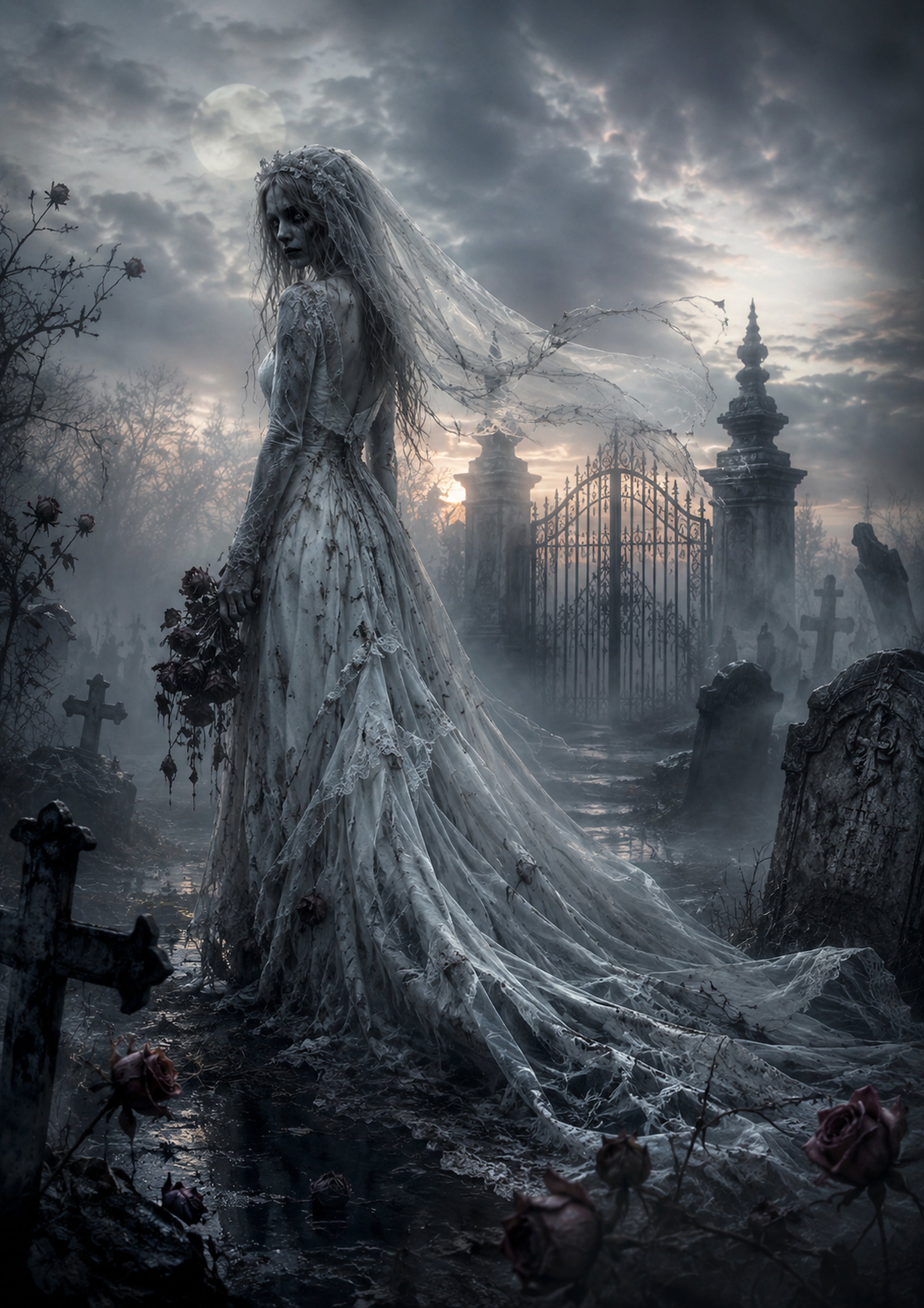 The Bride Who Waits beyond the Gates Halloween and gothic horror wall print by PosterMe.shop