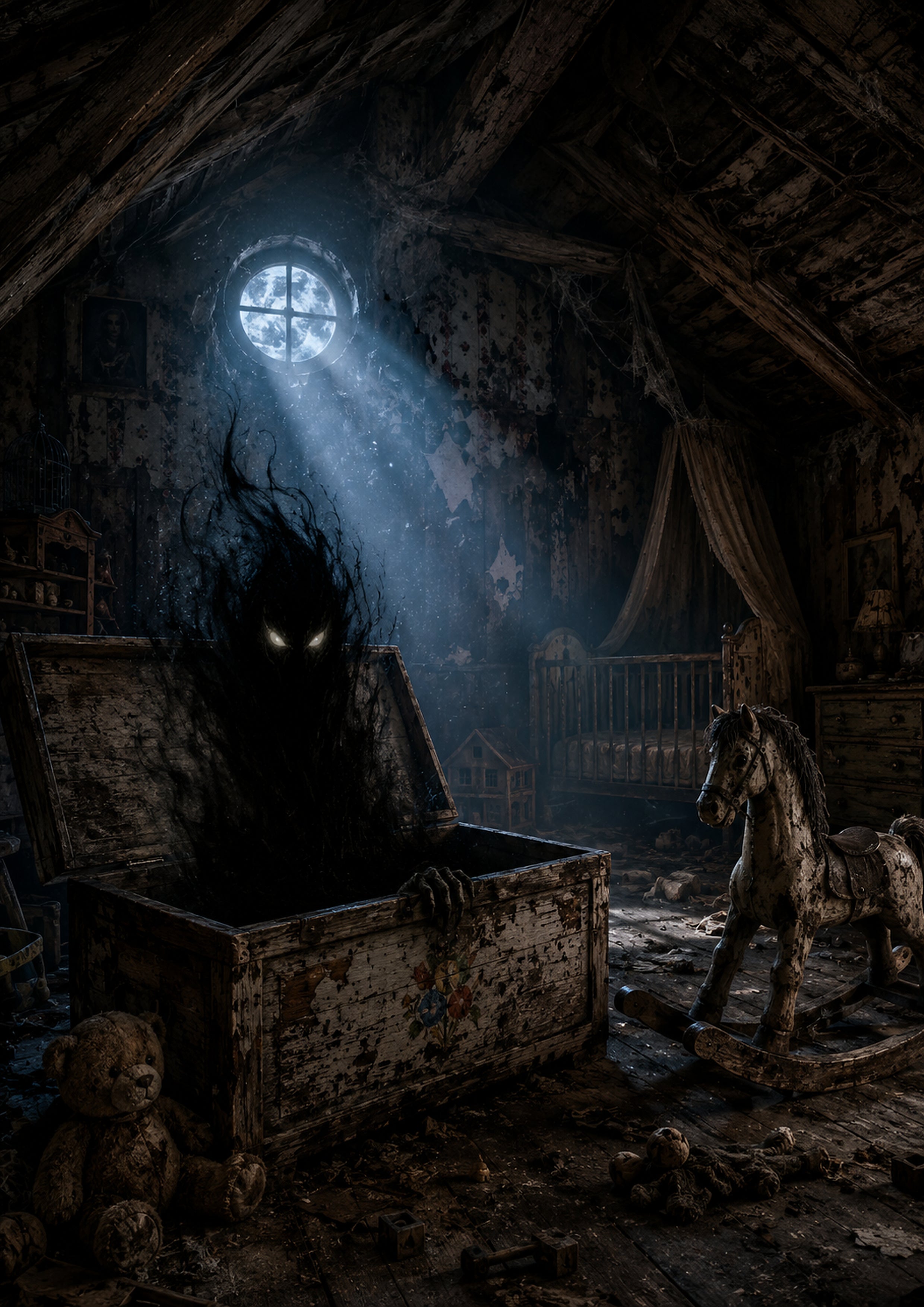 The Shadow Rising from the Toy Chest Halloween and gothic horror wall print by PosterMe.shop