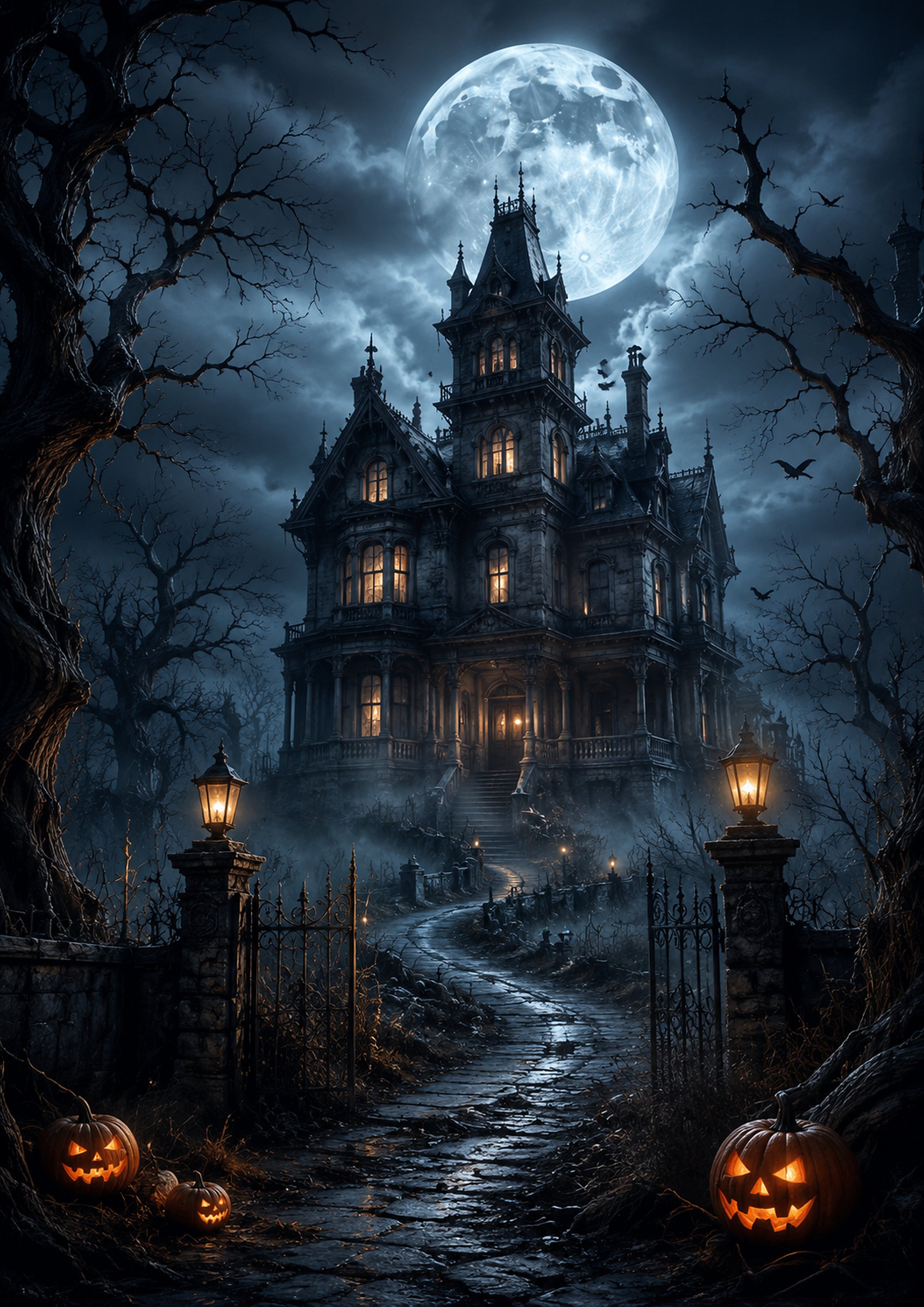 The Manor at the End of the Crooked Path Halloween and gothic horror wall print by PosterMe.shop