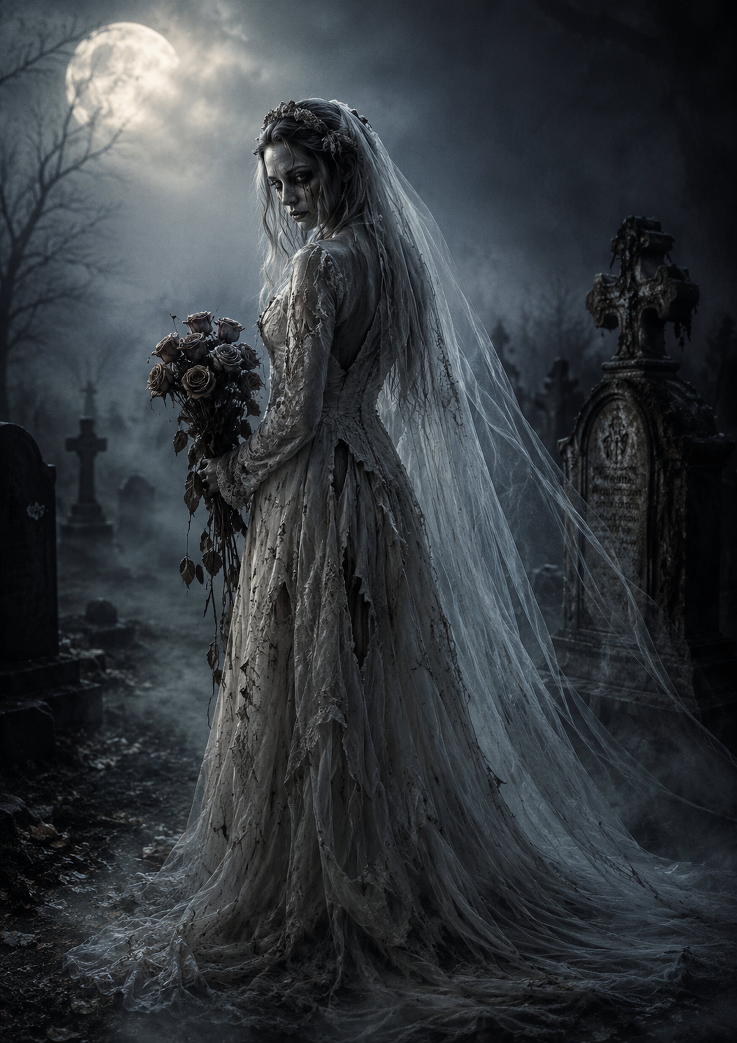 The Grave Bride of the Withered Roses Halloween and gothic horror wall print by PosterMe.shop