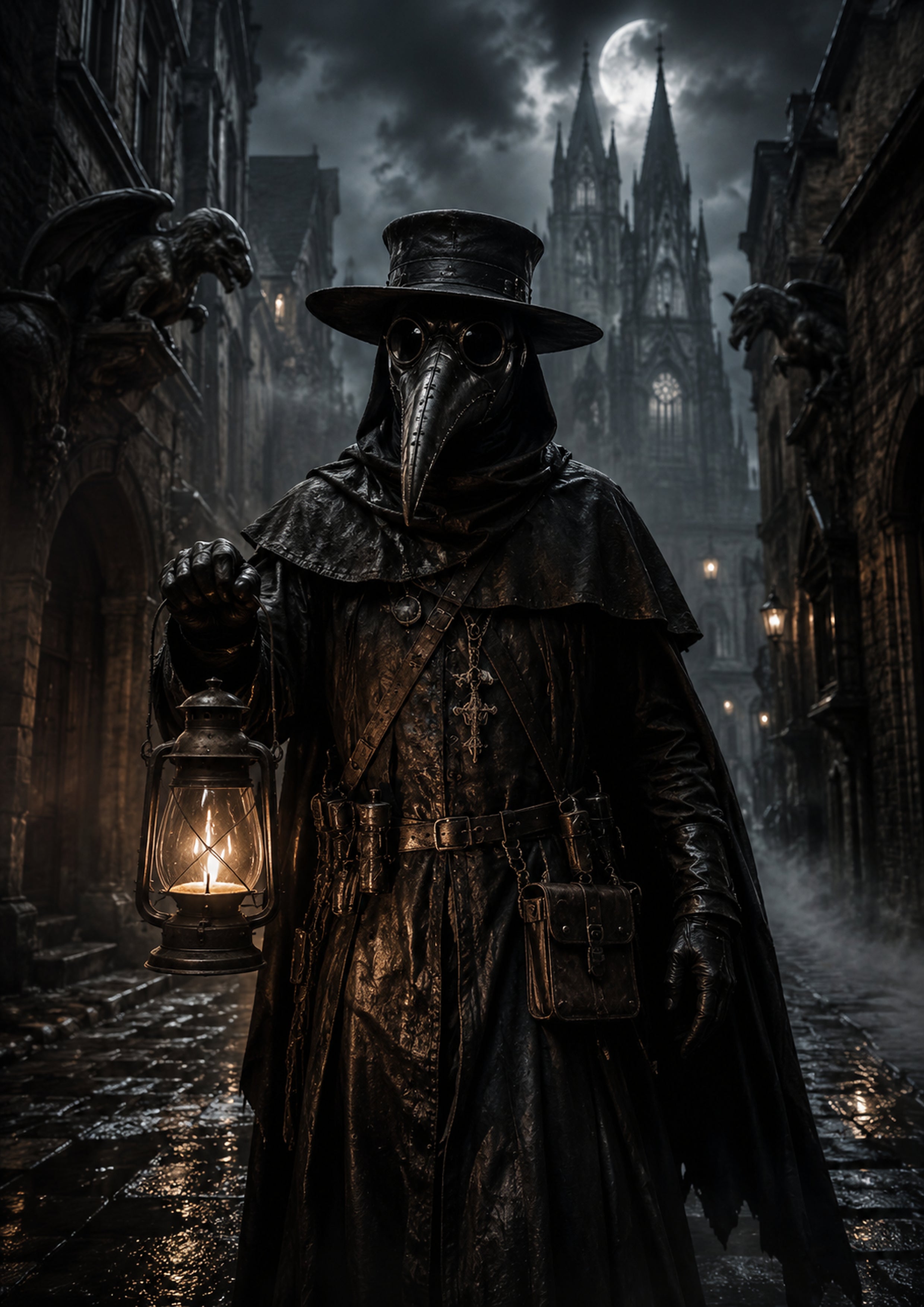 The Lantern Doctor in Gargoyle Lane Halloween and gothic horror wall print by PosterMe.shop