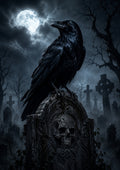 The Raven above the Skullstone Halloween and gothic horror wall print by PosterMe.shop