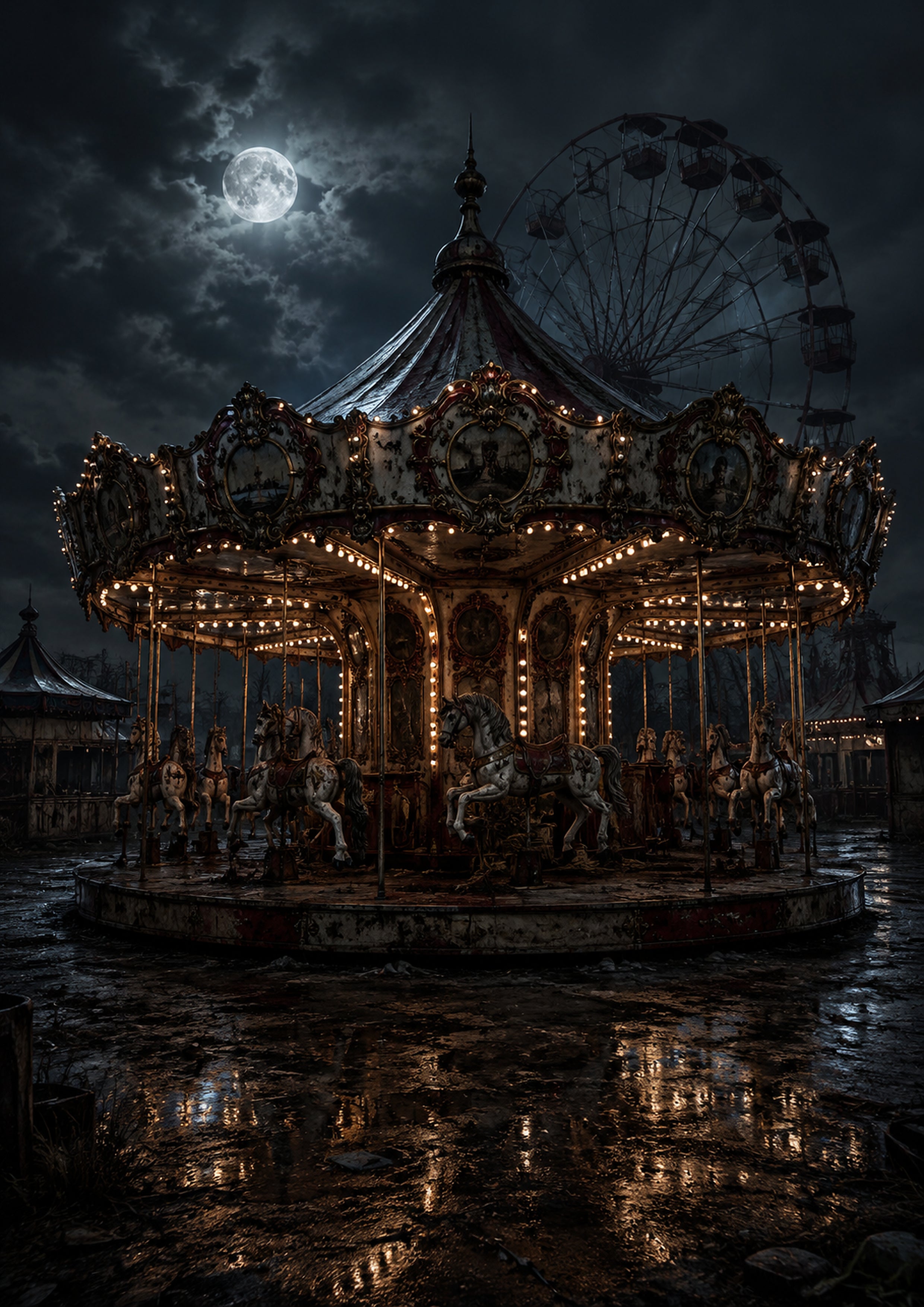 The Carousel That Never Stops Halloween and gothic horror wall print by PosterMe.shop