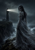 The Lighthouse Widow of Stormbreak Cliff Halloween and gothic horror wall print by PosterMe.shop