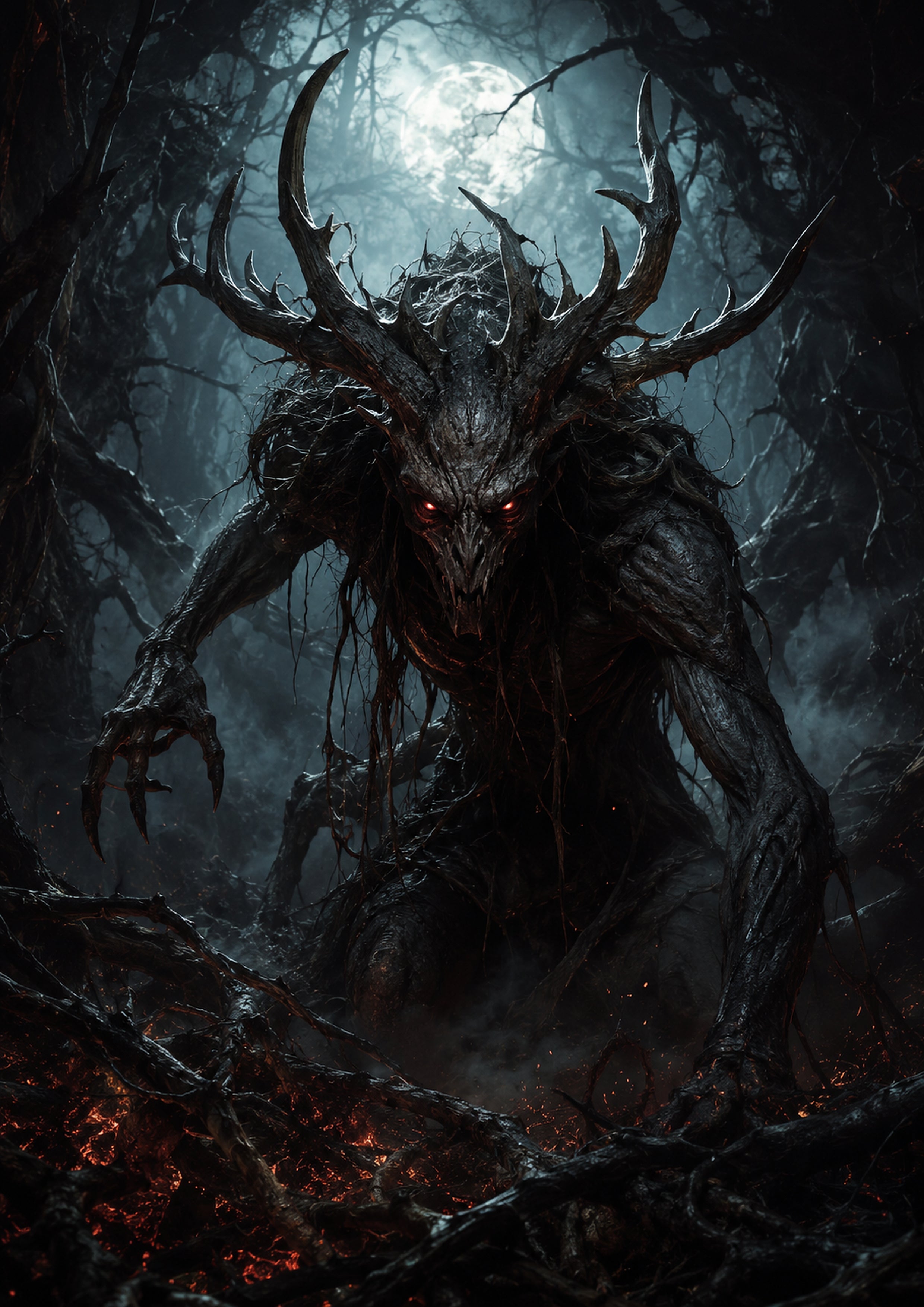 The Antlered Demon of Cinderwood Halloween and gothic horror wall print by PosterMe.shop