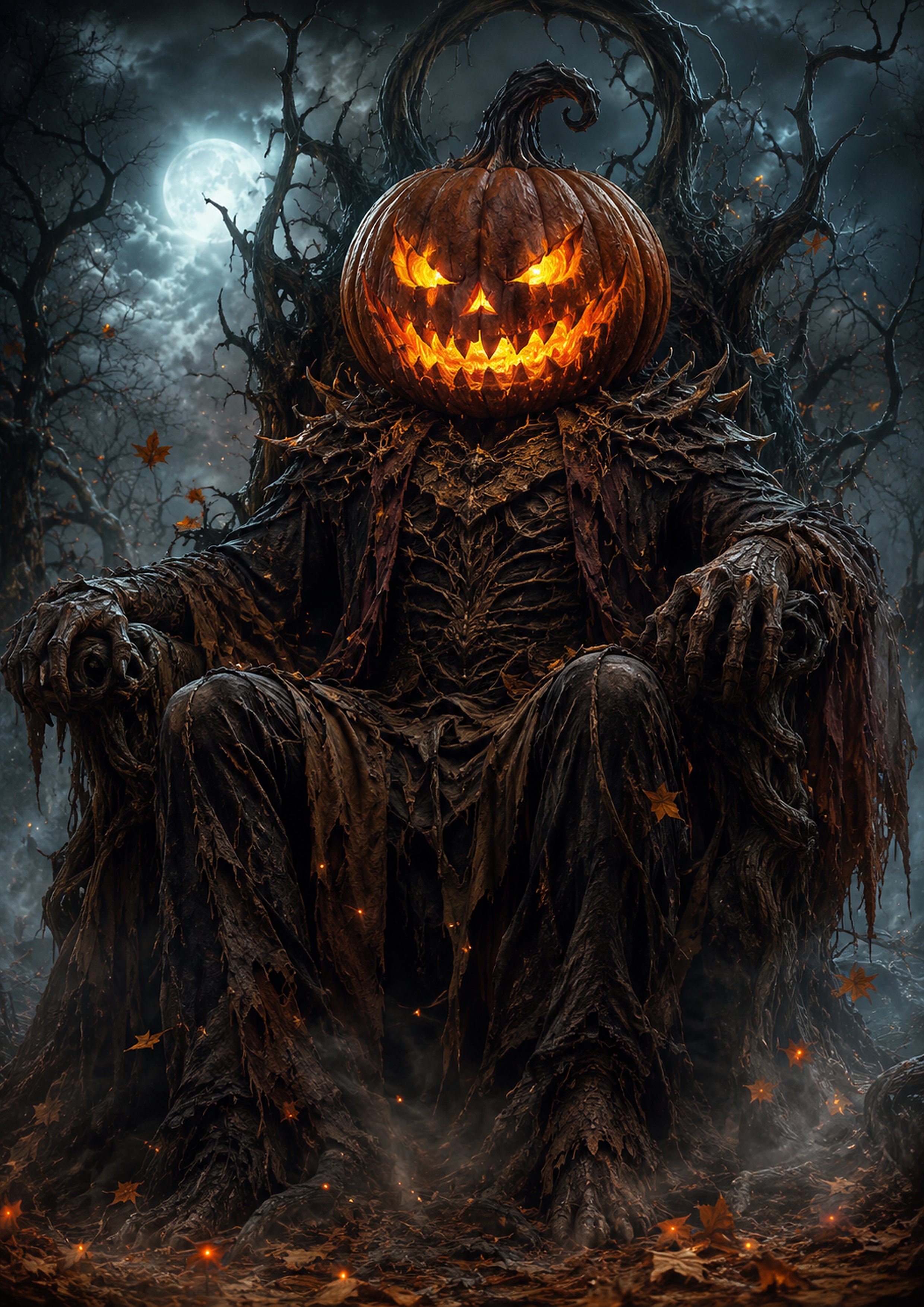 The Pumpkin King on the Thornwood Throne Halloween and gothic horror wall print by PosterMe.shop