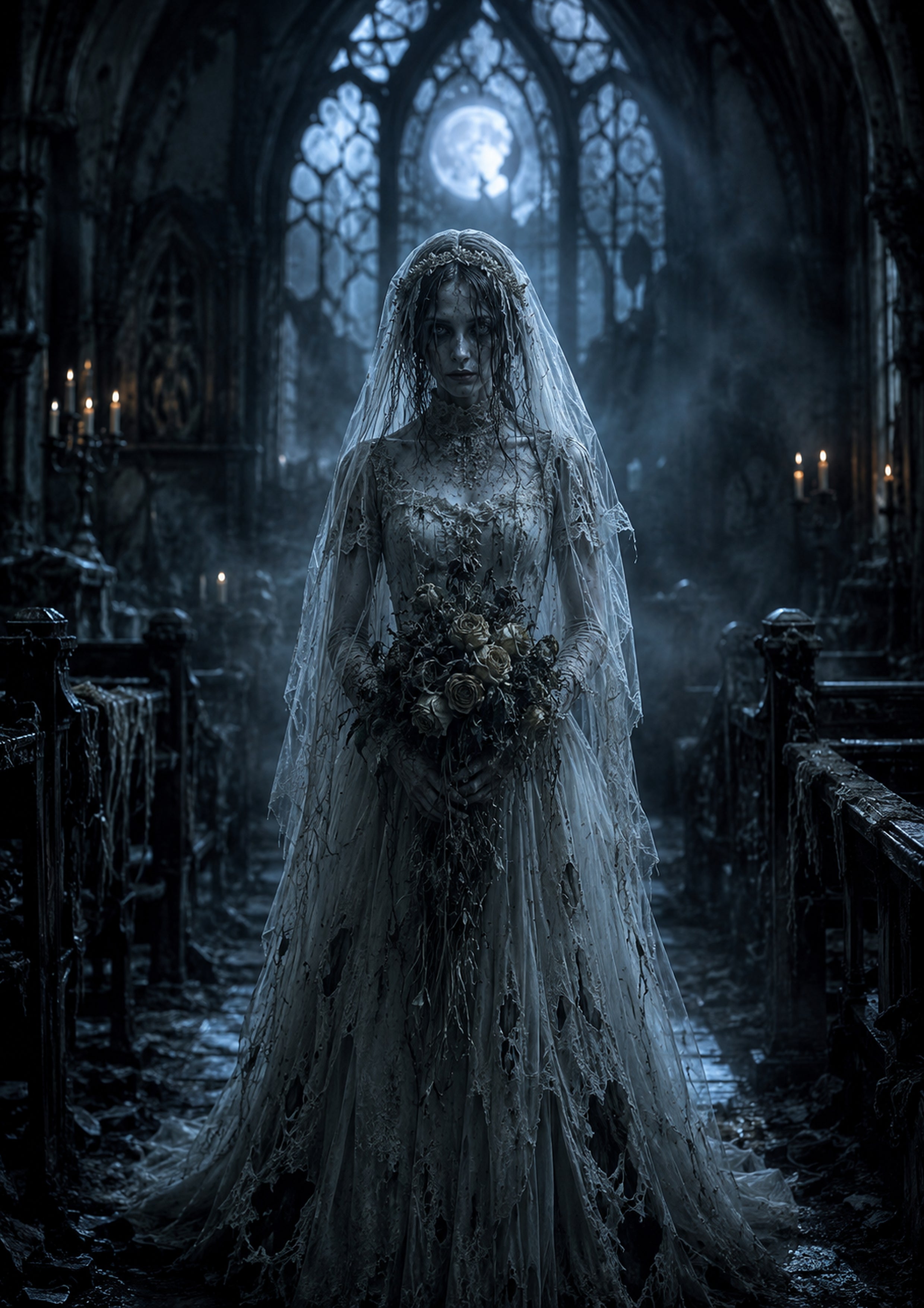 The Bride of the Broken Chapel Halloween and gothic horror wall print by PosterMe.shop