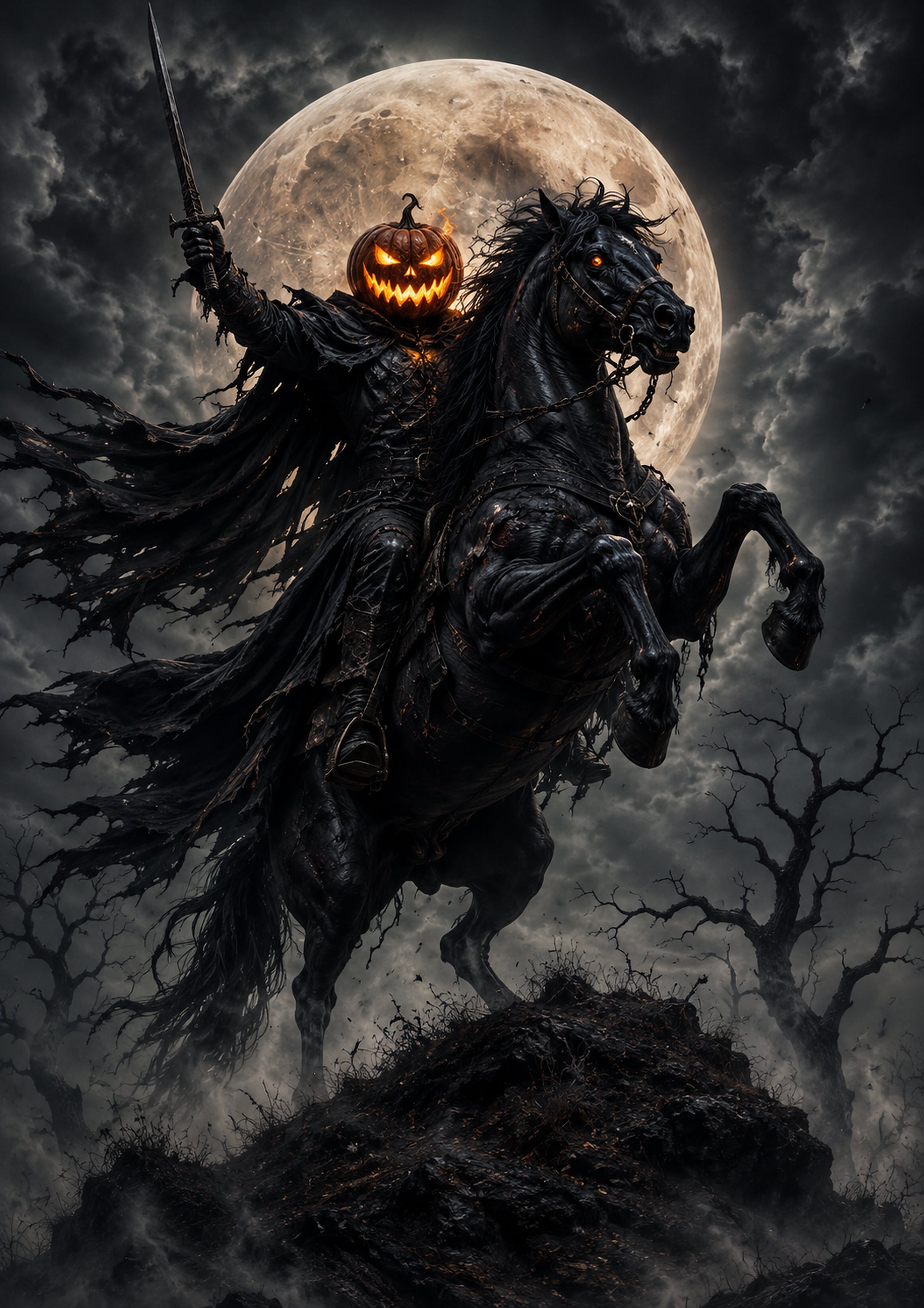 The Headless Rider of the Harvest Moon Halloween and gothic horror wall print by PosterMe.shop