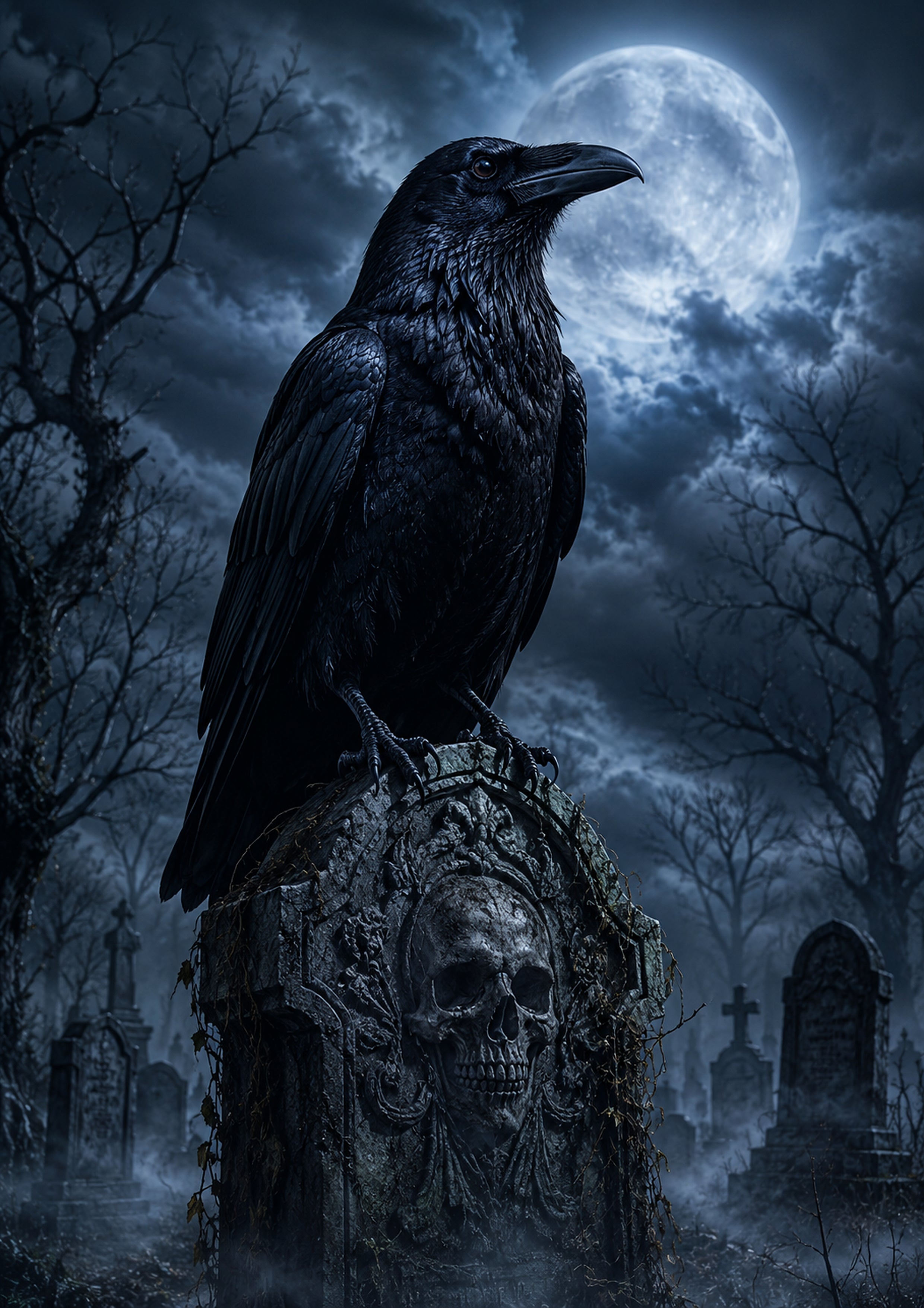 The Raven on the Ossuary Stone Halloween and gothic horror wall print by PosterMe.shop