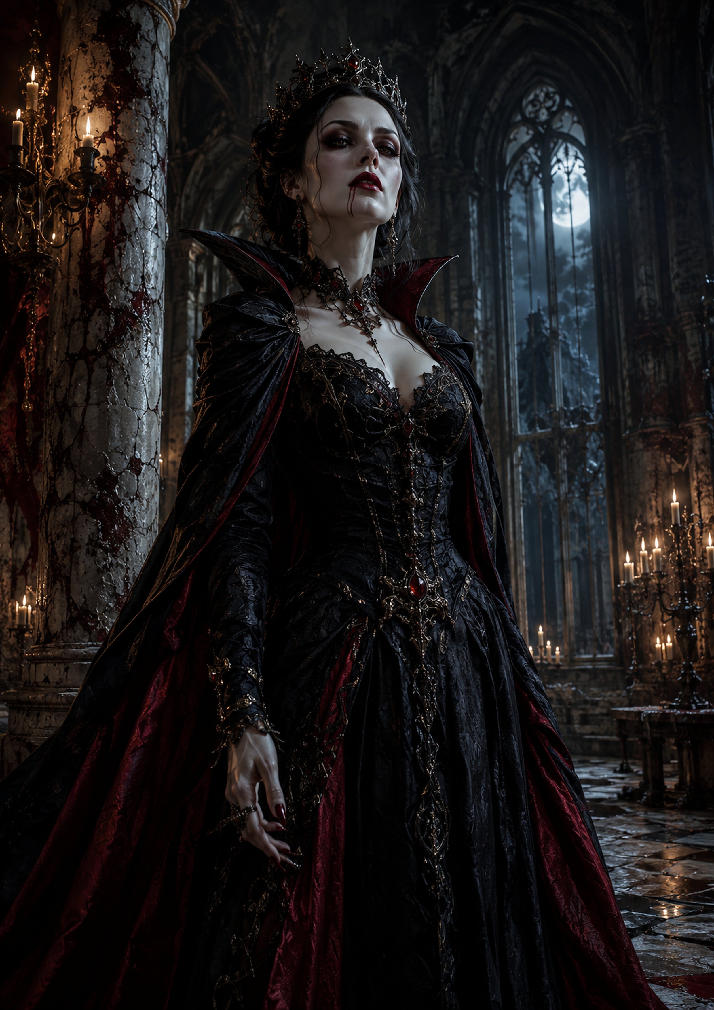 The Vampire Queen of the Crimson Cathedral Halloween and gothic horror wall print by PosterMe.shop