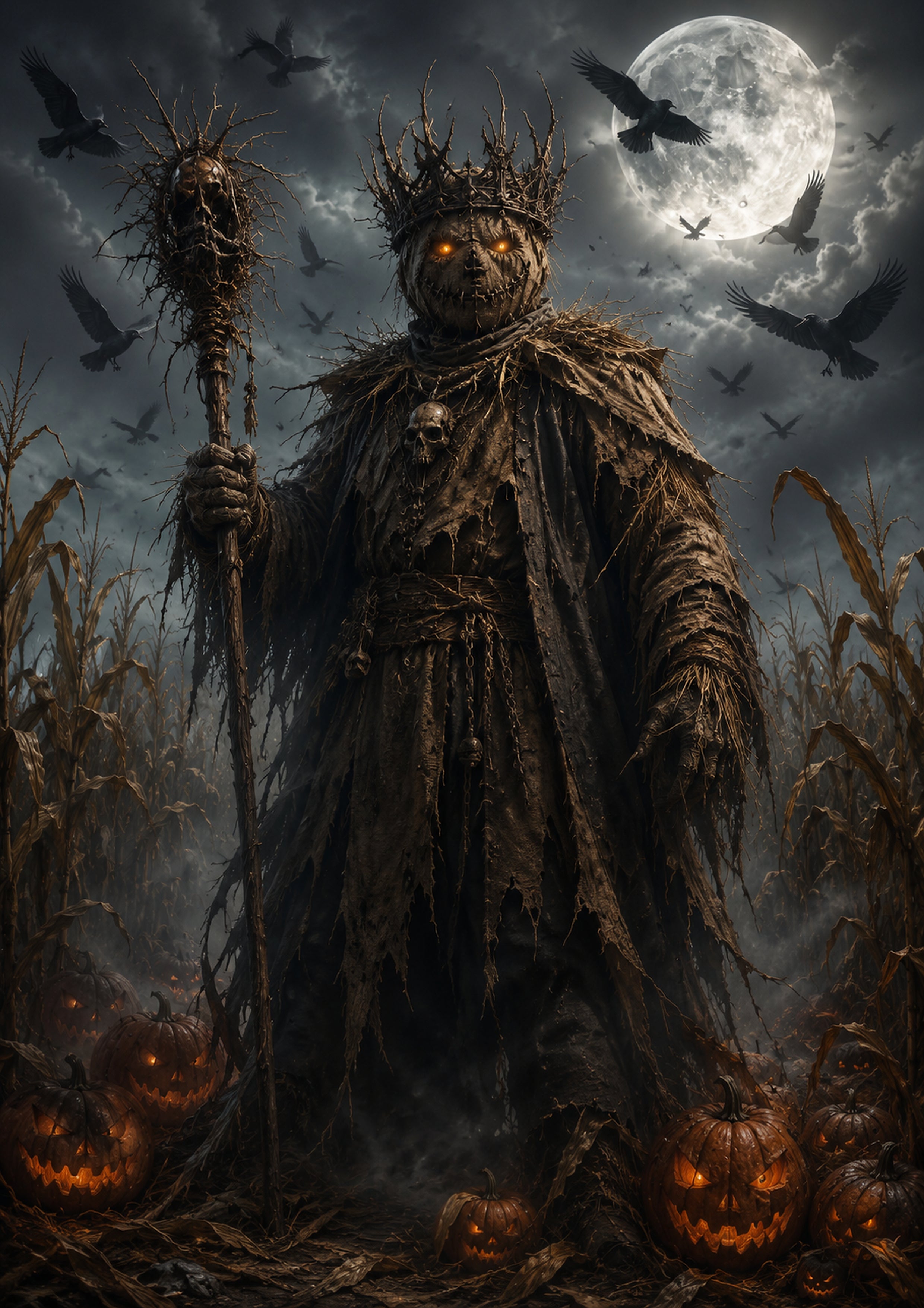 The Scarecrow Sovereign of Hollow Harvest Halloween and gothic horror wall print by PosterMe.shop