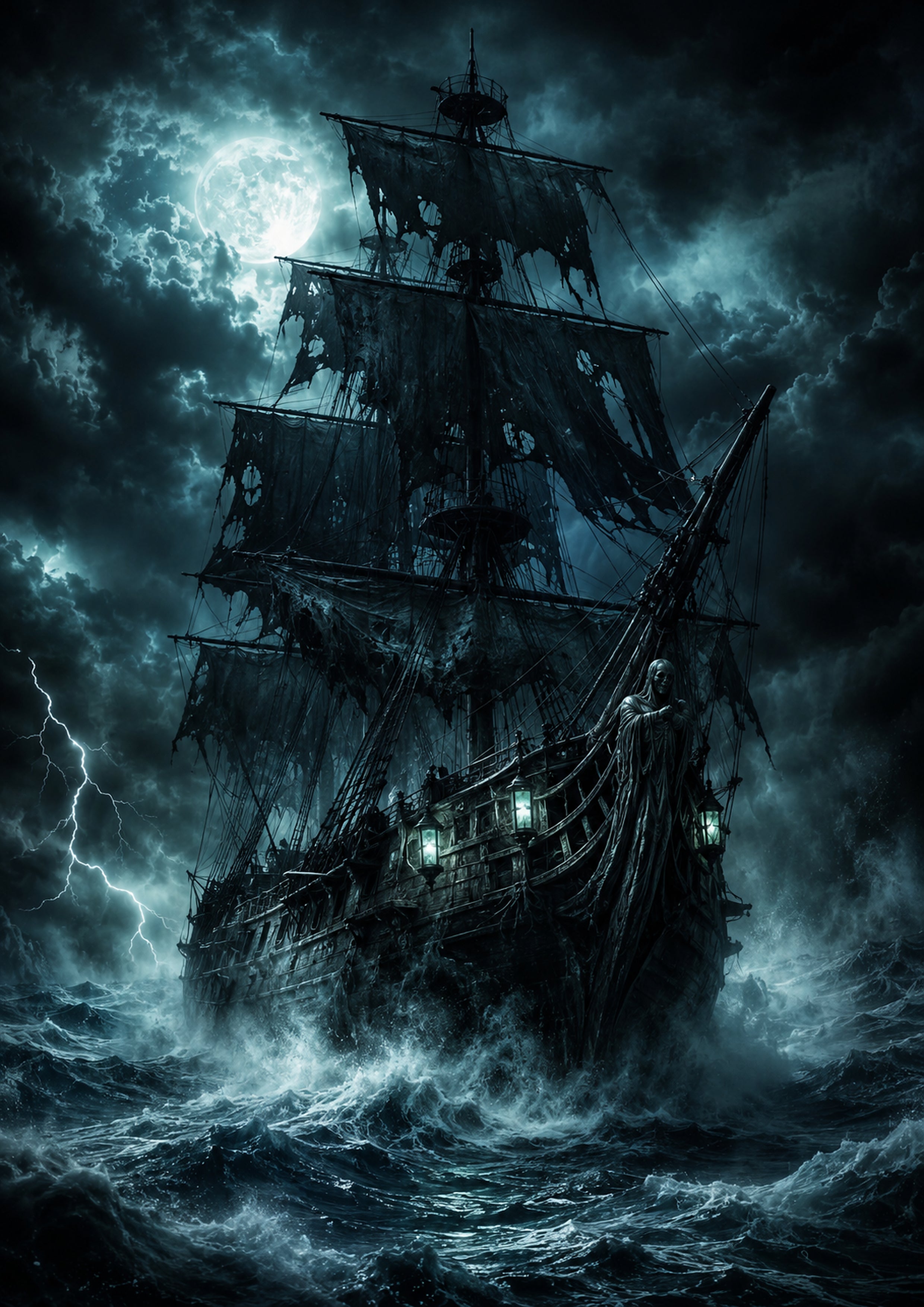 The Ghost Galleon in the Midnight Storm Halloween and gothic horror wall print by PosterMe.shop