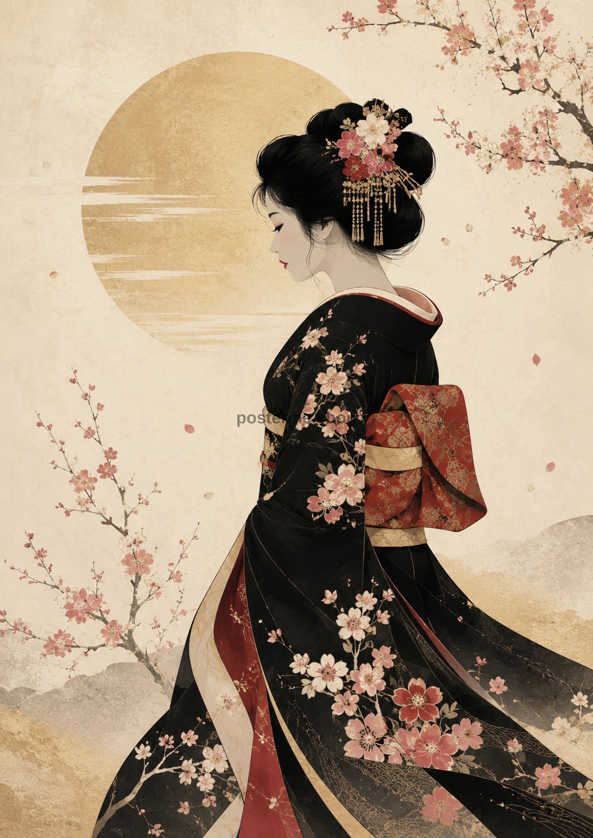 Serene Beauty in Golden Light Japanese-inspired art print by towelme