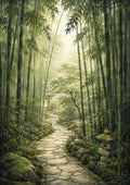 Tranquil Bamboo Garden Path Japanese-inspired art print by towelme