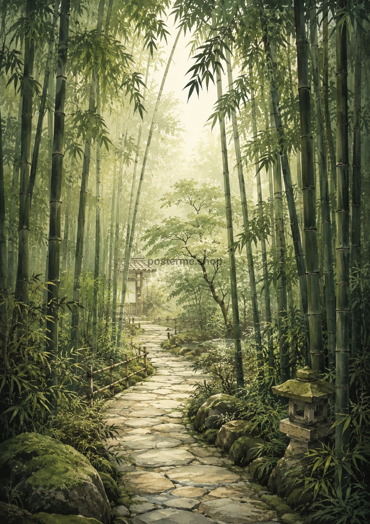 Tranquil Bamboo Garden Path Japanese-inspired art print by towelme