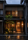 Rainy Evening at a Traditional Townhouse Japanese-inspired art print by towelme