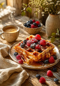 Belgian Waffles with Berries and Coffee food and kitchen wall print by PosterMe.shop