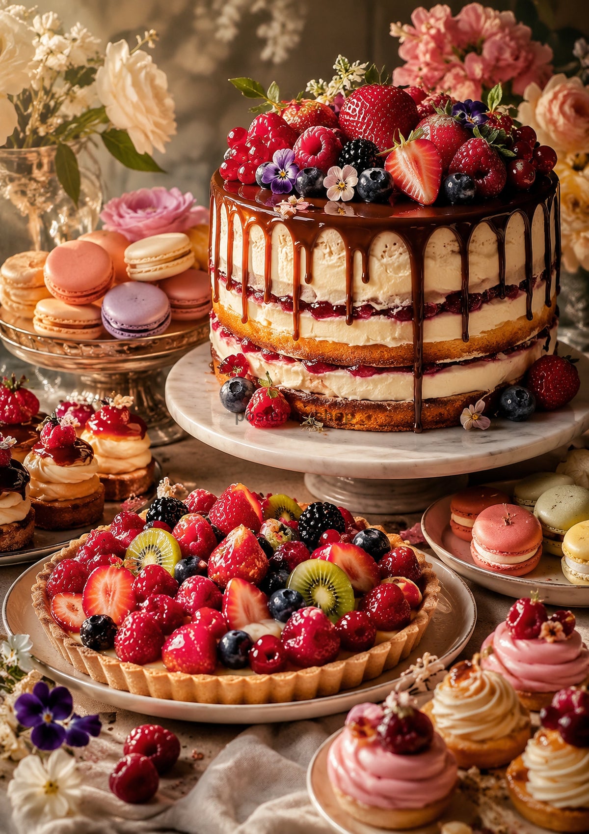 Celebration Cake and Patisserie Table food and kitchen wall print by PosterMe.shop