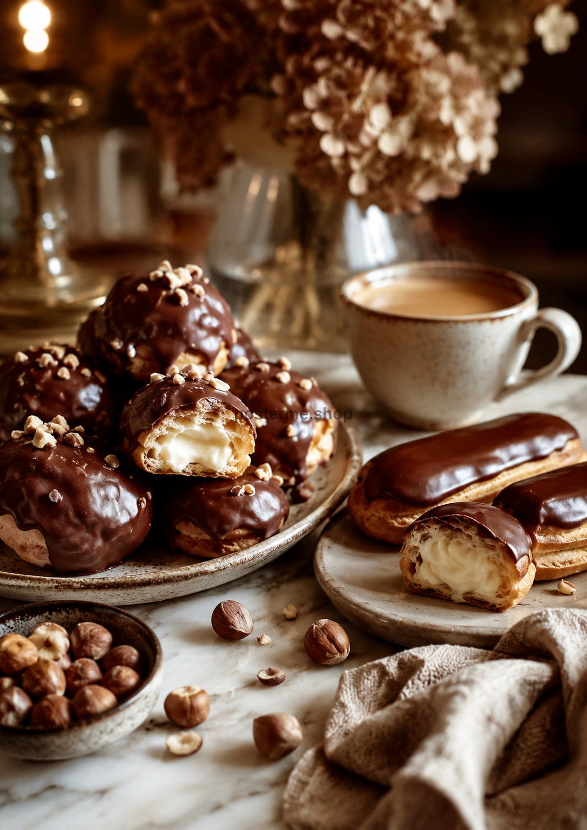 Chocolate Hazelnut Pastries and Coffee food and kitchen wall print by PosterMe.shop