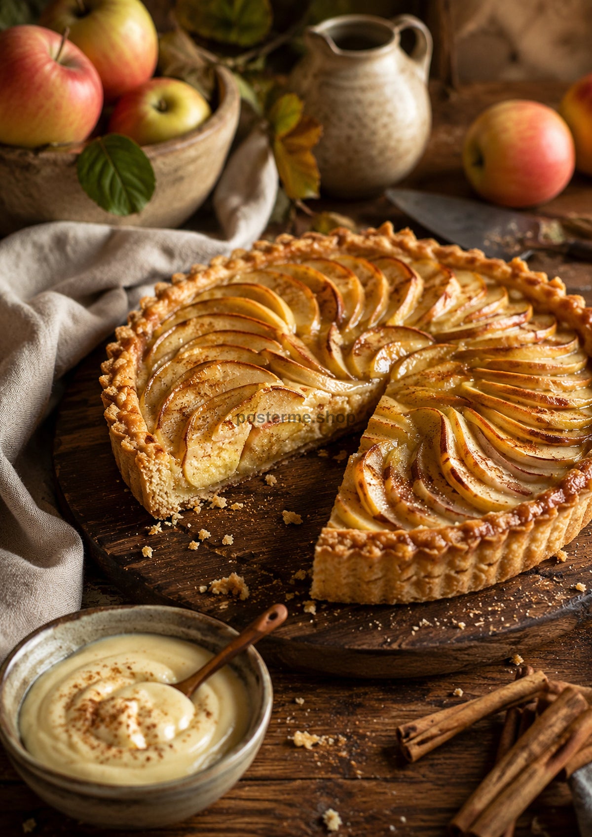Spiced Apple Tart with Vanilla Cream food and kitchen wall print by PosterMe.shop