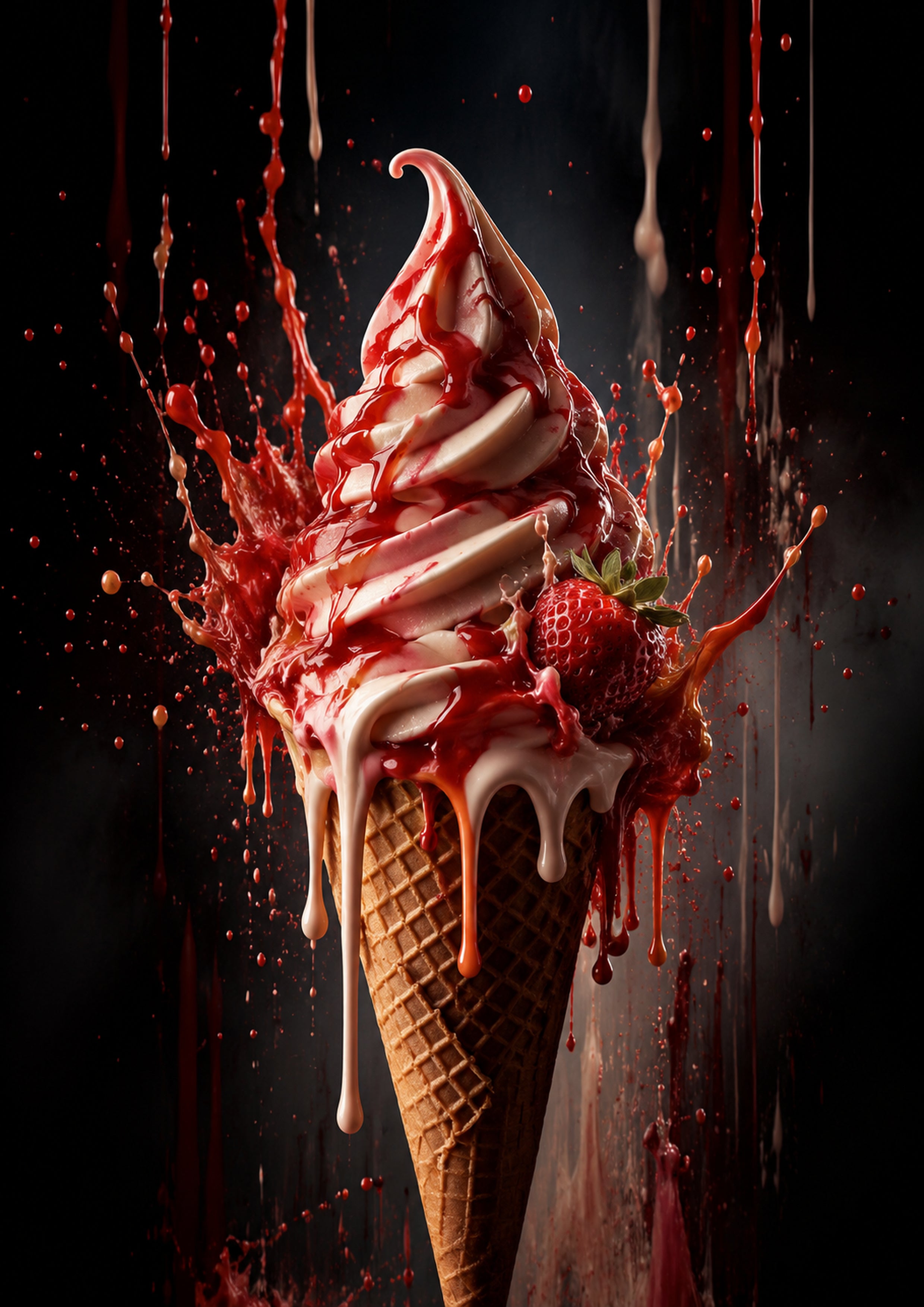 Strawberry Soft Serve Splash dessert and bakery kitchen wall print by PosterMe.shop