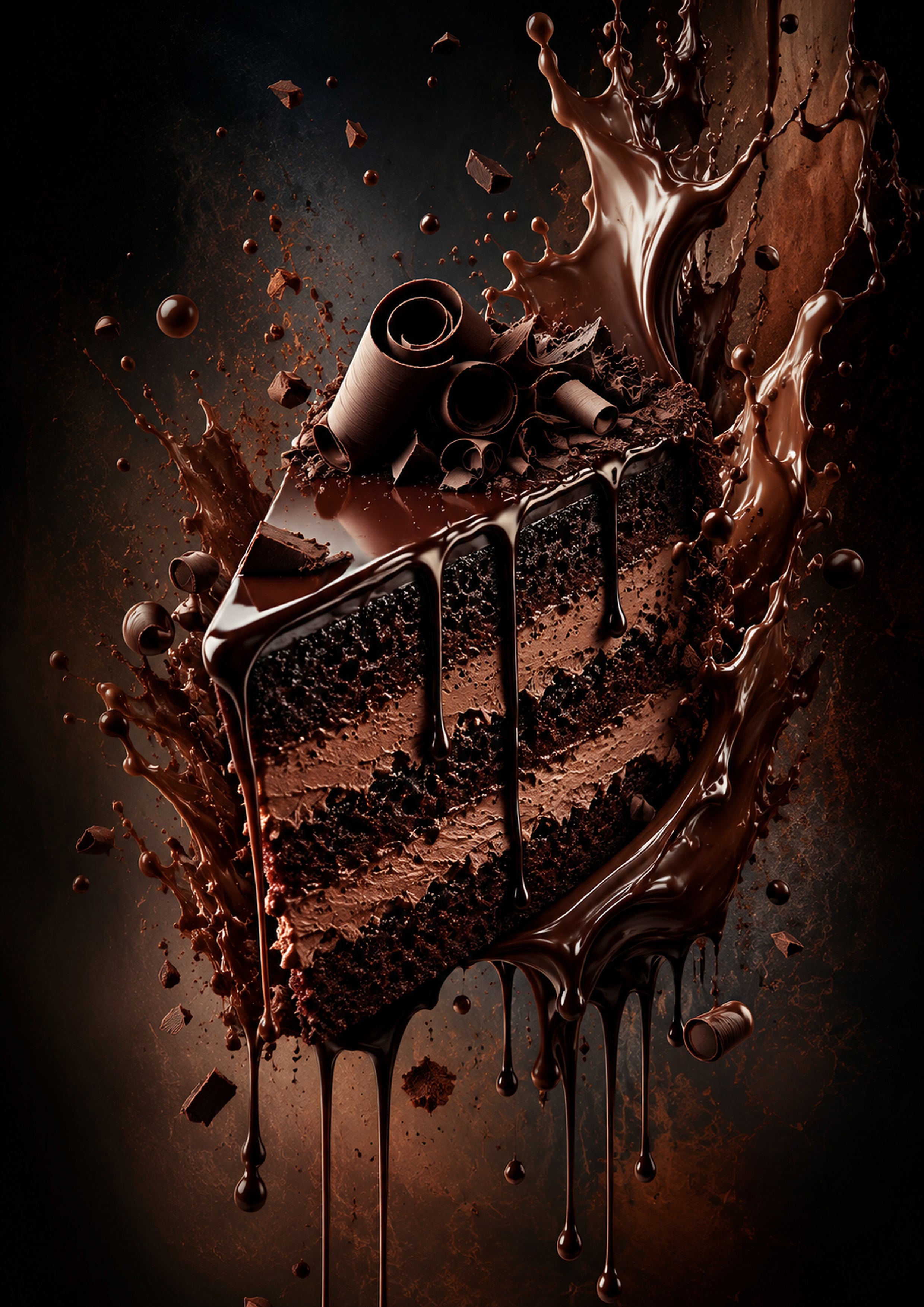 Dark Chocolate Cake in Motion dessert and bakery kitchen wall print by PosterMe.shop
